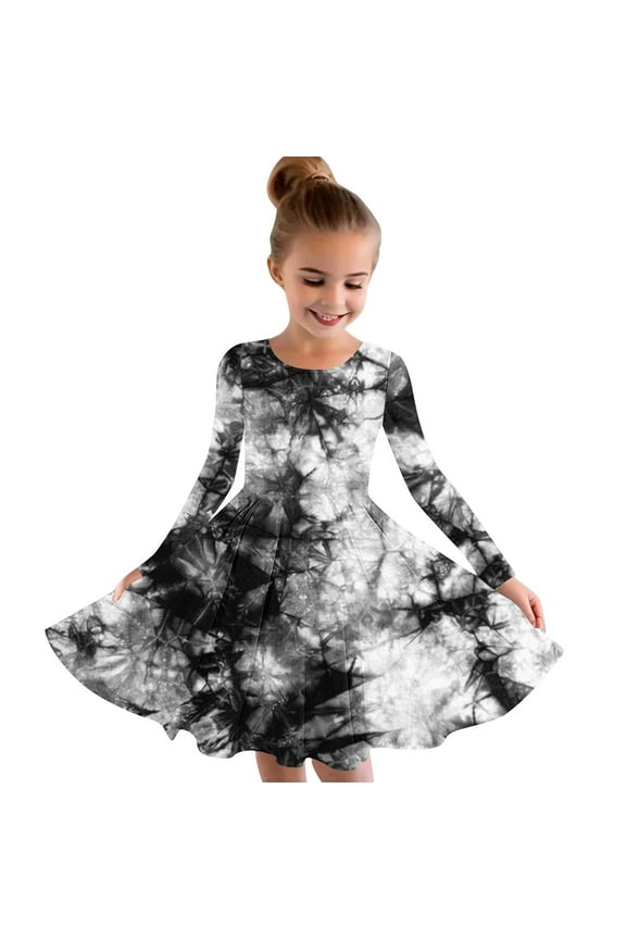 Child Kids Girls Dress, Causal Tie Dye Long Sleeve Fall Winter Dresses for Girls Camouflage Size 7-8 T