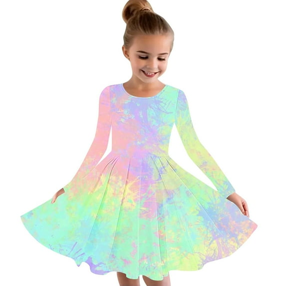 Spazoro Child Kids Girls Dress, Long Sleeve Causal Fall Winter Tie Dye Dresses for Girls Camouflage Size 9-10 T