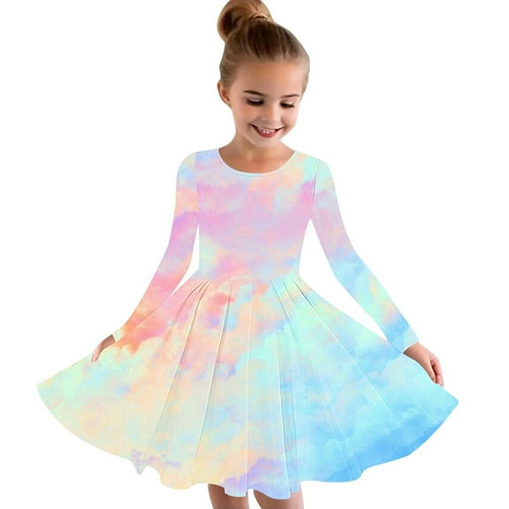 Spazoro Child Kids Girls Dress, Long Sleeve Fall Winter Causal Tie Dye Dresses for Girls Camouflage Size 7-8 T