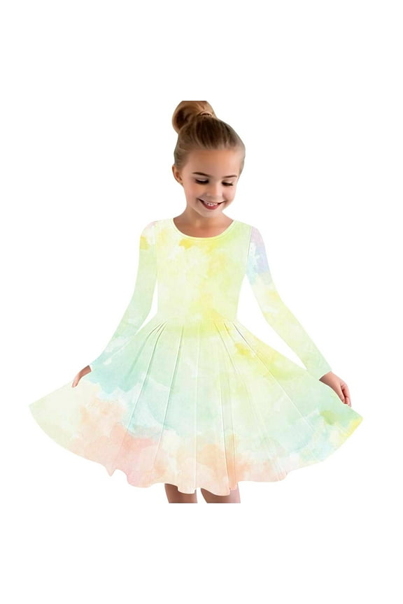 Child Kids Girls Dress, Tie Dye Causal Fall Winter Long Sleeve Dresses for Girls Camouflage Size 9-10 T