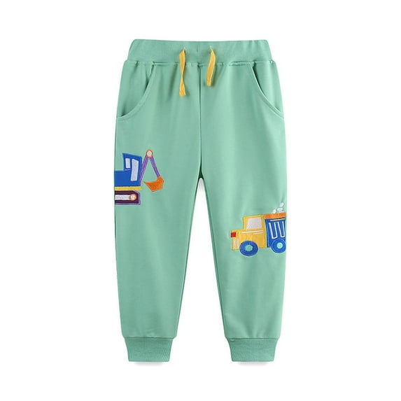 Spazoro Child Kids Girls Sweatpants, Casual Excavator Print Fall Winter Loose Pants for Little Girls Mint Green Size 3 T