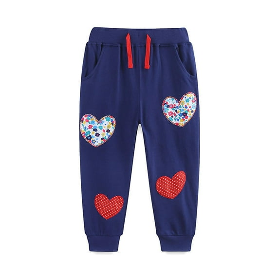 Spazoro Child Kids Girls Sweatpants, Casual Fall Winter Cute Print Loose Pants for Little Girls Navy Size 4 T