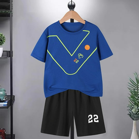 Spazoro Child's Boys Girls Outfit Sets, Dry Quickly Spring Summmer Shirts and Shorts Breathable and Thin Sport Running Suits for Kids Boys Blue Size 4-5T
