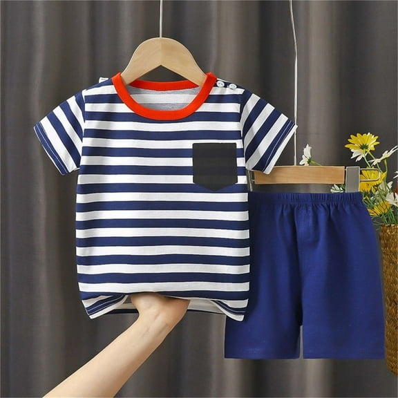 Spazoro Child's Boys Girls Outfit Sets, Graphic Print Breathable and Thin Shirts and Shorts Spring Summmer Casual Homewear Pajamas Sets for Toddler Boys Blue Size 3 T