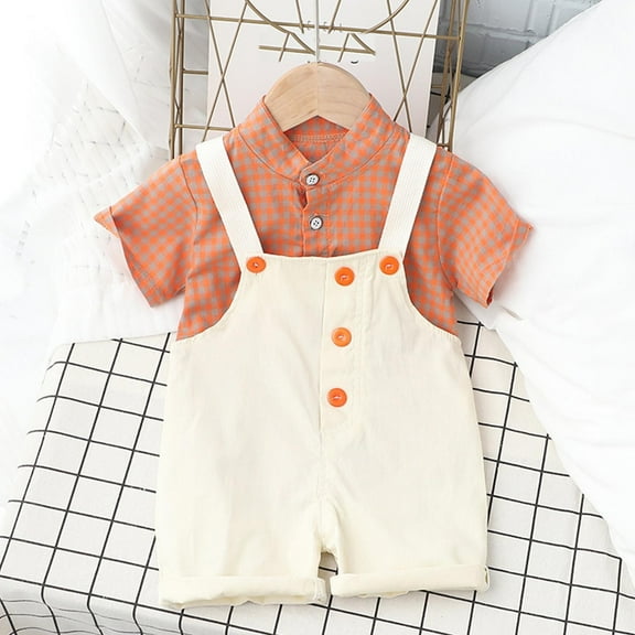 Spazoro Child's Boys Girls Outfit Sets, Shirts and Overalls Breathable and Thin Plaid Spring Summmer Casual Homewear Pajamas Sets for Toddler Boys Red Size 1 T