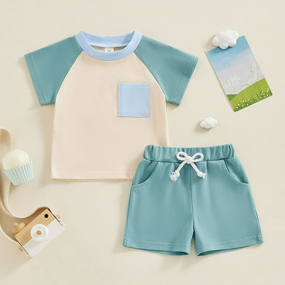 Spazoro Child's Boys Girls Outfit Sets, Shirts and Shorts Solid ColorBreathable and Thin Spring Summmer Casual Homewear Pajamas Sets for Toddler Boys Blue Size 3 T