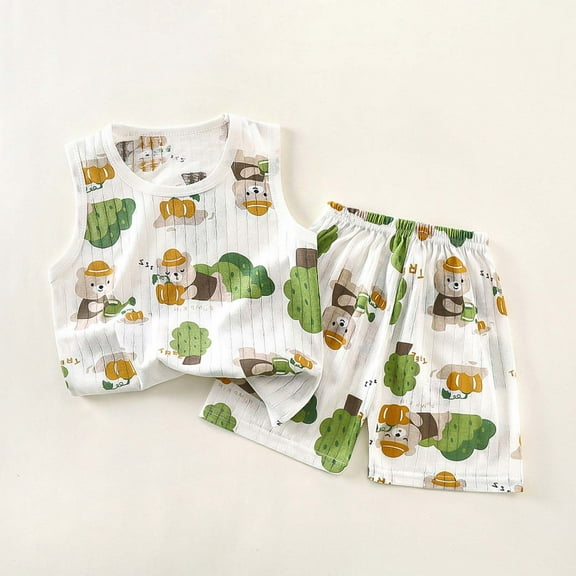 Spazoro Child's Boys Girls Outfit Sets, Shirts and Shorts Spring Summmer Breathable and Thin Graphic Print Casual Homewear Pajamas Sets for Toddler Boys White Size 2 T