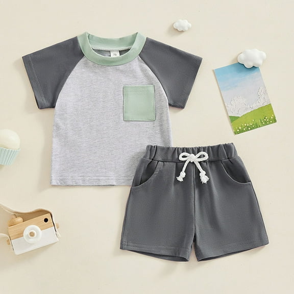 Spazoro Child's Boys Girls Outfit Sets, Spring Summmer Shirts and Shorts Solid ColorBreathable and Thin Casual Homewear Pajamas Sets for Toddler Boys Gray Size 3 Months