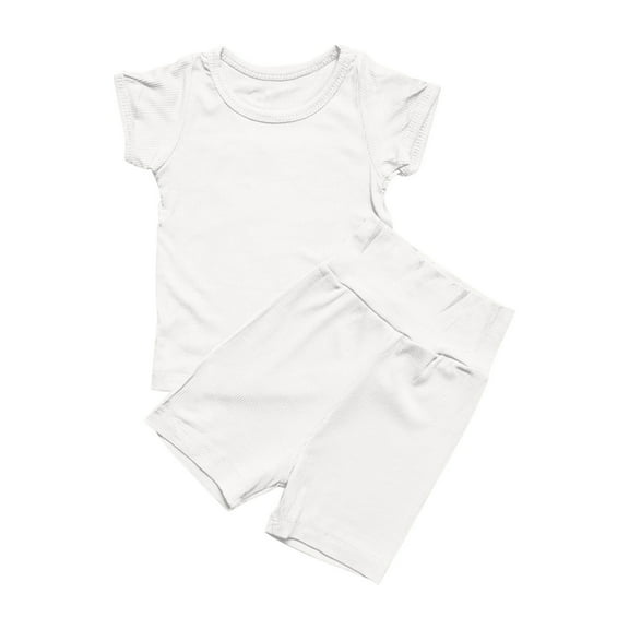 Spazoro Child's Boys Girls Outfit Sets, Spring Summmer Shirts and Shorts Solid Color Breathable and Thin Casual Homewear Pajamas Sets for Toddler Boys White Size 6 Months