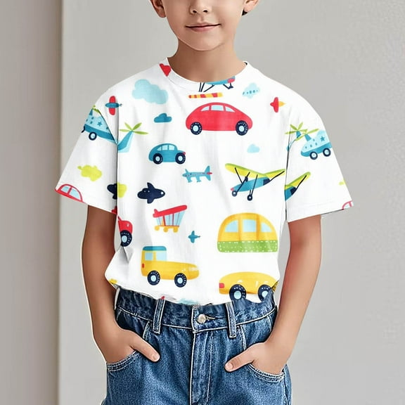 Spazoro Children's Boys Girls Shirts Tee, Crew Neck Cute Print Short Sleeve Graphic T-Shirts Casual Summer Tops for Unisex Yellow Size 24 Months