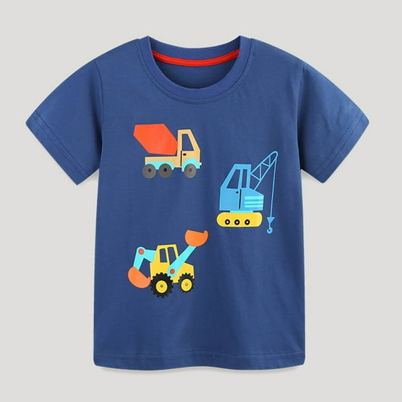 Spazoro Children's Boys Girls Shirts Tee, Crew Neck Graphic T-Shirts Short Sleeve Car Print Casual Summer Tops for Unisex Navy Size 5 T