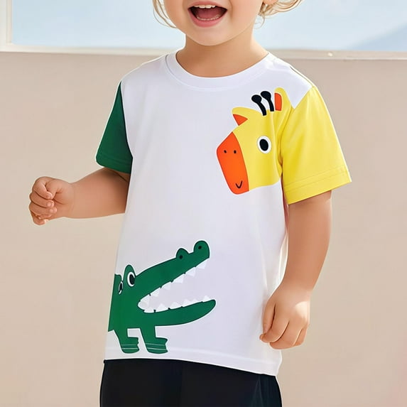 Spazoro Children's Boys Girls Shirts Tee, Crew Neck Graphic T-Shirts Short Sleeve Cute Print Casual Summer Tops for Unisex White Size 2 T