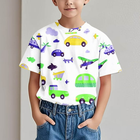 Spazoro Children's Boys Girls Shirts Tee, Cute Print Crew Neck Short Sleeve Graphic T-Shirts Casual Summer Tops for Unisex Green Size 8 T