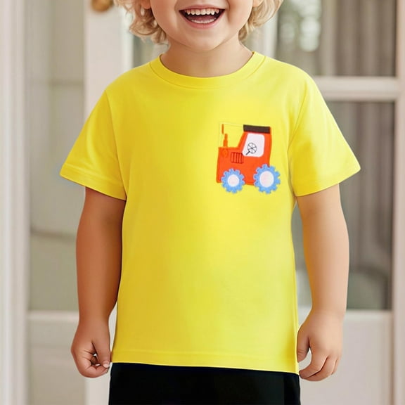 Spazoro Children's Boys Girls Shirts Tee, Cute Print Crew Neck Short Sleeve Graphic T-Shirts Casual Summer Tops for Unisex Yellow Size 7 T