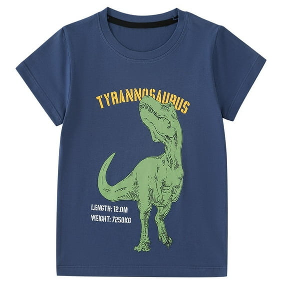 Spazoro Children's Boys Girls Shirts Tee, Graphic T-Shirts Crew Neck Dinosaur Print Short Sleeve Casual Summer Tops for Unisex Blue Size 5 T