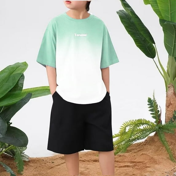 Spazoro Children's Boys Girls Shirts Tee, Graphic T-Shirts Gradient Color Short Sleeve Crew Neck Casual Summer Tops for Unisex Green Size 7 T