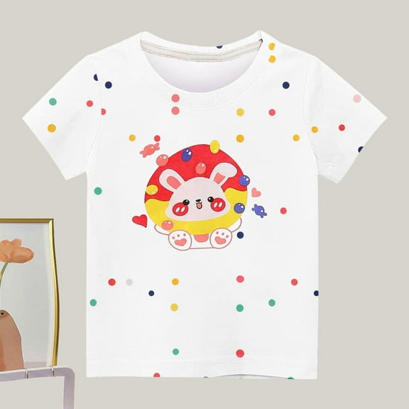 Spazoro Children's Boys Girls Shirts Tee, Short Sleeve Cartoon Print Graphic T-Shirts Crew Neck Casual Summer Tops for Unisex White Size 4 T