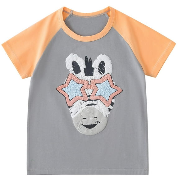 Spazoro Children's Boys Girls Shirts Tee, Short Sleeve Crew Neck Graphic T-Shirts Zebra Print Casual Summer Tops for Unisex Gray Size 8 T
