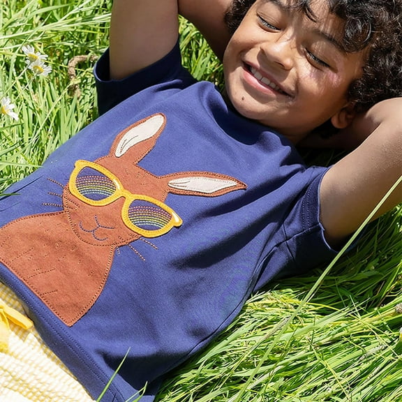 Spazoro Children's Boys Girls Shirts Tee, Short Sleeve Graphic T-Shirts Crew Neck Cute Print Casual Summer Tops for Unisex Blue Size 4 T