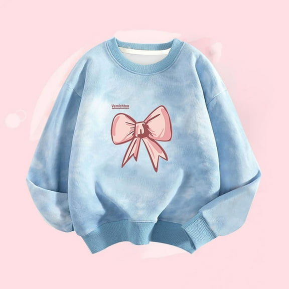 Spazoro Childs Girls Sweatshirts, Crew Neck Graphic Long Sleeve Fall Winter Toddlers Kids Tops for Girls Boys Light Blue Size 4 T