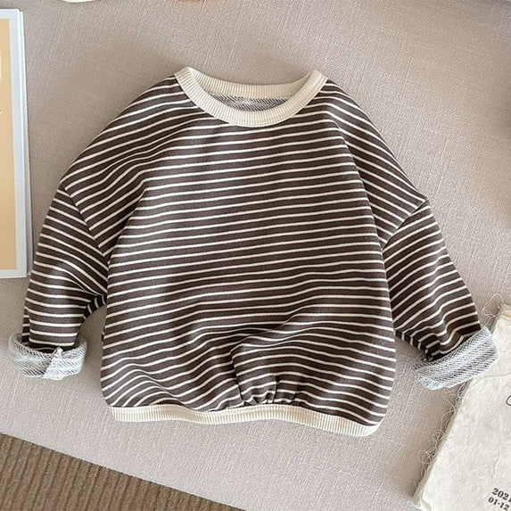 Spazoro Childs Girls Sweatshirts, Fall Winter Crew Neck Striped Long Sleeve Toddlers Kids Tops for Girls Boys Coffee Size 80