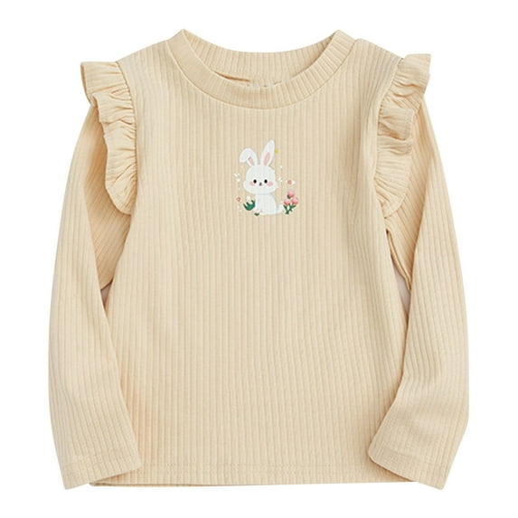 Spazoro Childs Girls Sweatshirts, Fall Winter Long Sleeve Solid Color Crew Neck Toddlers Kids Tops for Girls Boys Beige Size 5-6T