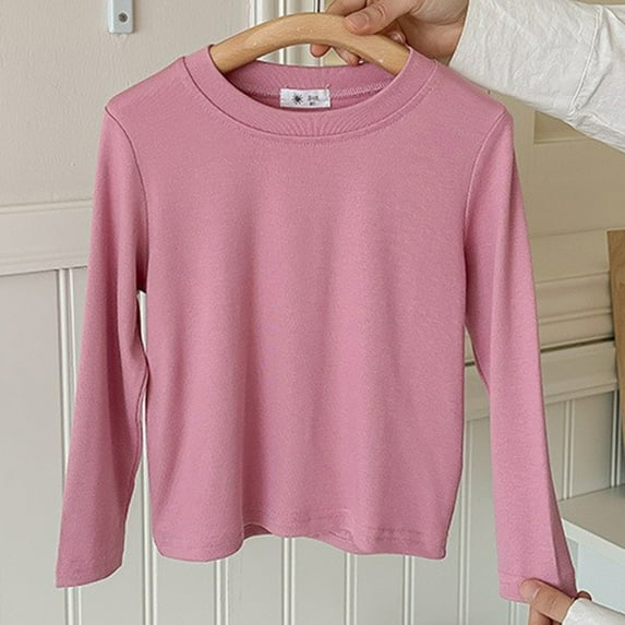 Spazoro Childs Girls Sweatshirts, Long Sleeve Crew Neck Fall Winter Solid Color Toddlers Kids Tops for Girls Boys Pink Size 7-8T