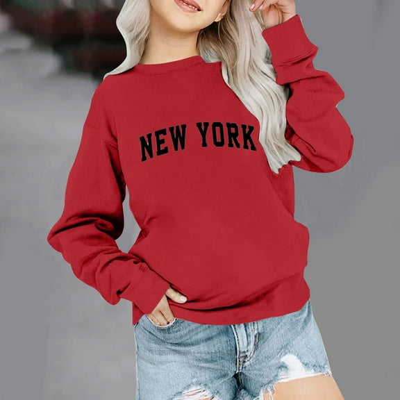 Spazoro Childs Girls Sweatshirts, Long Sleeve Crew Neck Letter Print Fall Winter Toddlers Kids Tops for Girls Boys Red Size 5 T