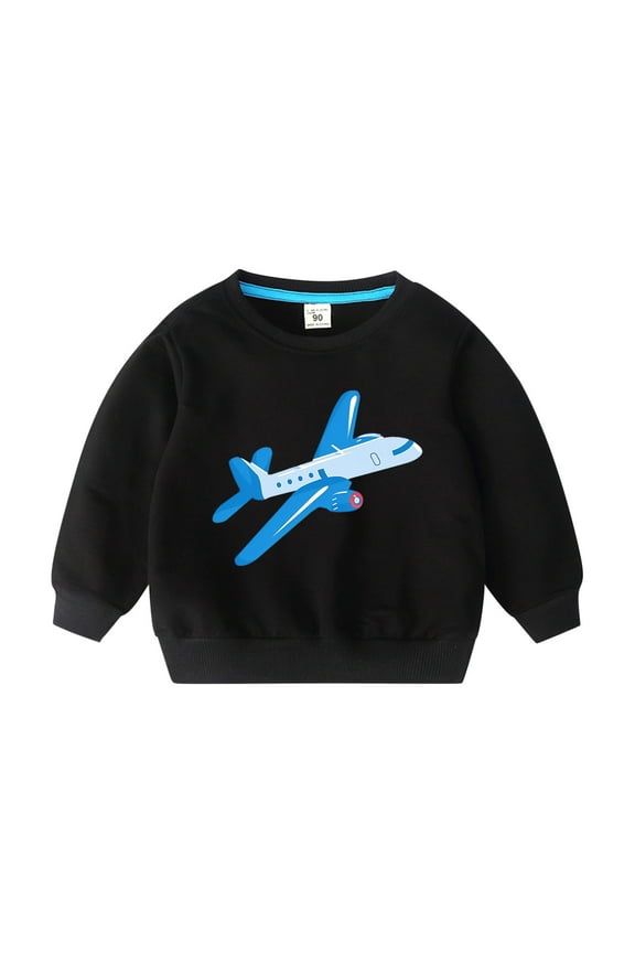 Childs Girls Sweatshirts, Plane Print Long Sleeve Crew Neck Fall Winter Toddlers Kids Tops for Girls Boys Black Size 9-10T