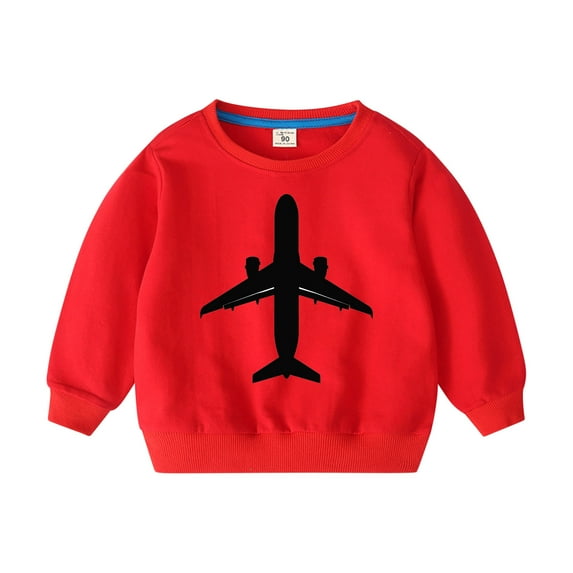 Spazoro Childs Girls Sweatshirts, Plane Print Long Sleeve Fall Winter Crew Neck Toddlers Kids Tops for Girls Boys Red Size 3-4T
