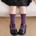 thumbnail image 1 of Spazoro Girls 10 Pairs Mid Calf Socks, Stretchy Soft Solid Color Cotton Casual Ruffled Crew Socks Purple Size 1T-12Y, 1 of 7