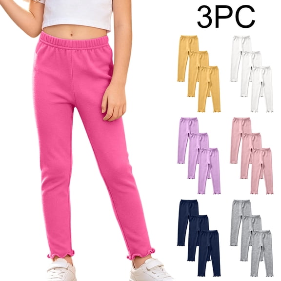 Spazoro Girls 3-Pack Leggings Pants, Skinny Fit Solid Color Stretchy Elastic Waist Breathable Casual Dance Trousers for Kids Hot Pink Size 3T