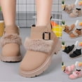 thumbnail image 1 of Spazoro Girls Ankle Boots, Faux Fur Cuff Leather Side Zipper Buckle Strap Short Boot Shoes for Girls Khaki, 1 of 2