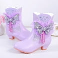 thumbnail image 1 of Spazoro Girls Ankle Boots, Rhinestone Detail Low Heel Fringe Beads Butterfly Applique Short Boot Shoes for Girls Purple, 1 of 7