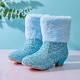 thumbnail image 1 of Spazoro Girls Ankle Boots, Sparkly Faux Fur Cuff Low Heel Glitter Finish Short Boot Shoes for Girls Blue, 1 of 7
