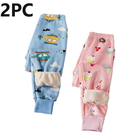 Spazoro Girls Boys Sweatpants, Elastic Waist Soft & Warm 2 PC Fleece Lined Cute Print Causal Cotton Joggers for Child Blue Size 2-3T