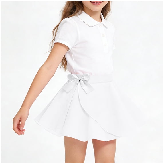 Spazoro Girls Chiffon Skirt with Bow, Solid Color Stretchy Casual Flared Wrap Mini Skirt for Party White Size 9-10