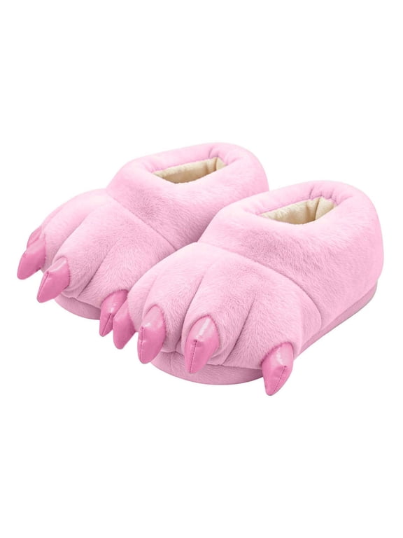 Girls Claw Slippers with Full Heel Wrap, Warm Flat Sole Trendy Solid Color Cute Novelty House Shoes for Indoor Daily Wear Pink