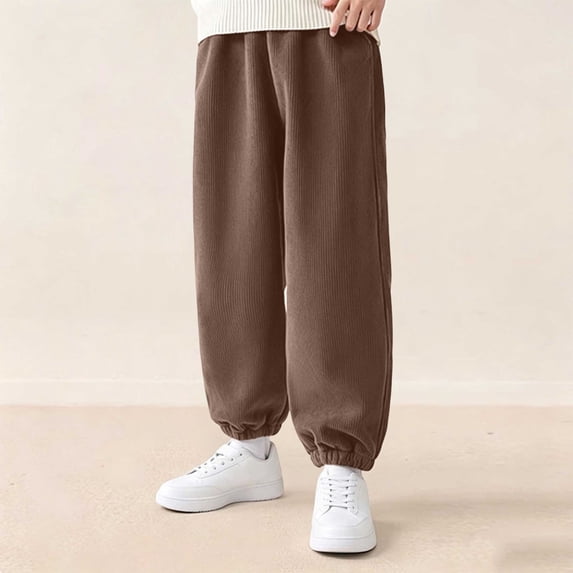 Spazoro Girls Corduroy Jogger Pants, Casual Cuffed Ankle Elastic Waistband Loose Fit Daily Wear Trousers for Kids Brown Size 3-4 T