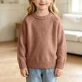 thumbnail image 1 of Spazoro Girls Crew Neck Knit Sweater, Long Sleeve Breathable Solid Color Warm Pullover Tops for Daily Layering Brown Size 2-3T, 1 of 9