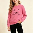 thumbnail image 1 of Spazoro Girls Crew Neck Long Sleeve Sweatshirt, Stretchable Breathable Cat Print Lightweight Casual Pullover Tops for Fall Daily School Wear Hot Pink Size 3-4T, 1 of 6