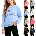thumbnail image 1 of Spazoro Girls Crew Neck Long Sleeve Sweatshirt, Lightweight Stretchable Cat Print Breathable Casual Pullover Tops for Fall Daily School Wear Light Blue Size 5-6, 1 of 6