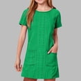 thumbnail image 1 of Spazoro Girls Eyelet Shift Dress with Front Pockets, Short Sleeve Summer Breathable Crew Neck Casual A-Line Dresses Green Size 6, 1 of 8