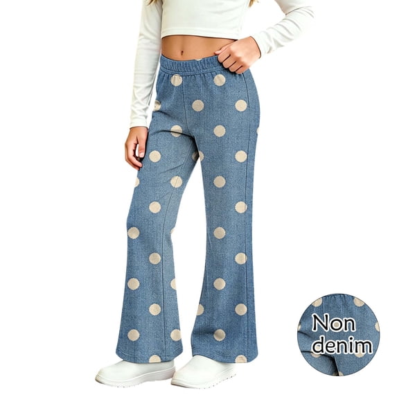 Spazoro Girls Flare Pants, Elastic Waist Stretchy Flared Leg Polka Dot Print Lightweight Retro Casual Bottoms Blue Size 12
