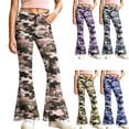 thumbnail image 1 of Spazoro Girls Flare Pants with Pockets, Camo Print High Rise Button Zip Loose Fit Lightweight Bell Bottom Trousers for Street Daily Wear Camouflage Size 9-10, 1 of 7