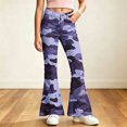thumbnail image 1 of Spazoro Girls Flare Pants with Pockets, Lightweight Camouflage Print Relaxed Fit Button Closure Retro Bell‑Bottom Trousers for Street Daily Wear Purple Size 13-14, 1 of 7