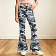 thumbnail image 1 of Spazoro Girls Flare Pants with Pockets, Loose Fit High Rise Button Zip Camo Print Lightweight Bell Bottom Trousers for Street Daily Wear Gray Size 13-14, 1 of 7