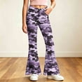 thumbnail image 1 of Spazoro Girls Flare Pants with Pockets, Loose Fit High Rise Lightweight Camo Print Button Zip Bell Bottom Trousers for Street Daily Wear Purple Size 11-12, 1 of 7