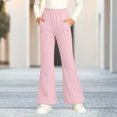 thumbnail image 1 of Spazoro Girls Flare Pants with Pockets, Elastic Waist Loose Fit Stretchy Solid Color Flare Leg Warm Casual Trousers for Daily Wear Pink Size 10, 1 of 8