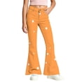thumbnail image 1 of Spazoro Girls Flare Pants with Pockets, Loose Fit Button Closure Flare Leg Zip Up Star Print Casual Bell Bottom Trousers Orange Size 10-11, 1 of 8